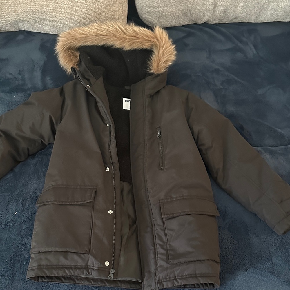 Old Navy Kids Brown Puffer Jacket with Faux Fur Hood